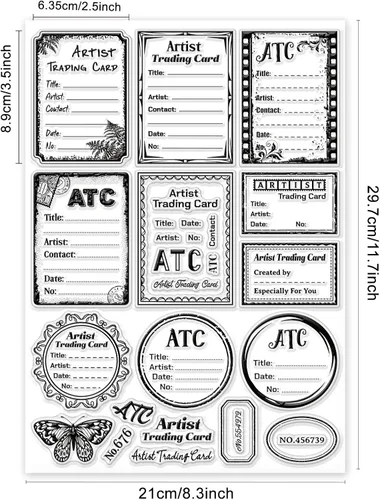 Vista 6 de GLOBLELAND Marco ATC - Sellos transparentes para manualidades, álbumes de recortes, 11.7 x 8.3 pulgadas, sellos de silicona para tarjetas, álbumes