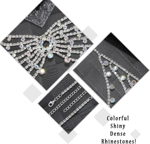 Vista 5 de ELABEST Rhinestone Chain Bra Silver Chain Bikini Chest Chain Sparkly Body Chain Jewelry for Women