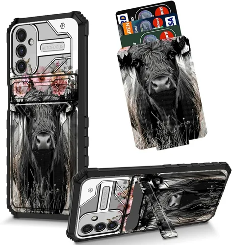 Vista 69 de Funda para Galaxy S21 FE 5G 2022 con soporte, funda de doble capa de policarbonato duro de TPU suave, estampado de vaca, estampado animal