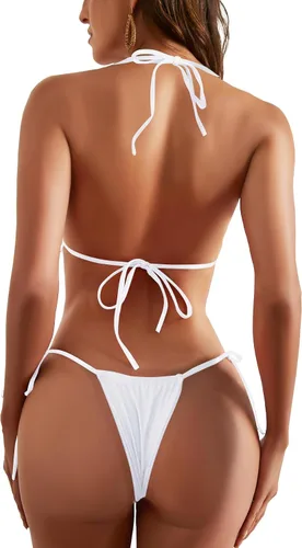 Vista 142 de Conjunto de bikini de dos piezas para mujer, sexy, halter, triángulo, trajes de baño brasileños