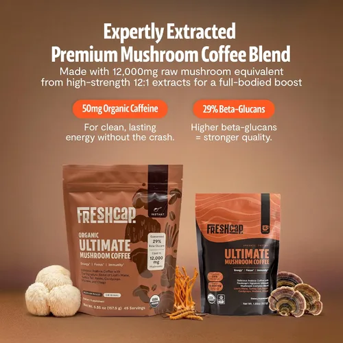 Vista 2 de Freshcap - Café de hongos premium, café instantáneo orgánico, 45 porciones