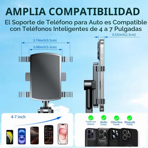 Vista 5 de Soporte universal de teléfono para tablero de instrumentos de 360°, soporte giratorio multifuncional para visera/retrovisor para teléfonos de 4 a 7