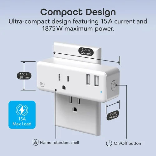 Vista 7 de Geeni Switch + Charge Multi Port Smart Wi-Fi Plug con 2 puertos USB, salida de ahorro de energía con control de aplicación, compatible con Alexa