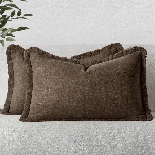 Vista 35 de MIULEE Fundas de almohada decorativas con flecos de lino bohemio beige 16 x