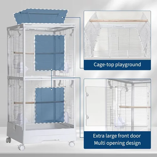 Vista 5 de GarveeHome Jaula para pájaros pequeña con ruedas, jaula para periquitos, canarios, tortolitos, cuáquero pequeño, cacatúas, periquitos, mejillas