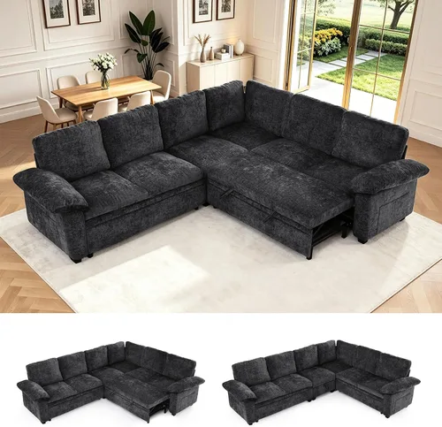 Vista 19 de Sofá cama modular modular con cama extraíble, sofá modular de 5 asientos en forma de L con almacenamiento, sofá nube, sofás seccionales convertibles