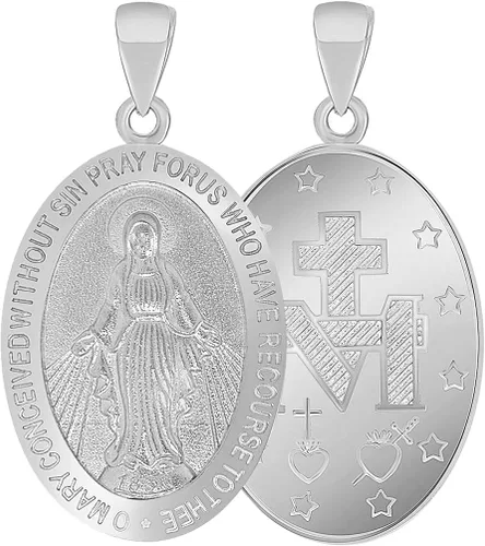 Vista 2 de Collar con colgante de medallón milagroso clásico de oro blanco de 14 quilates