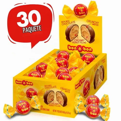 Vista 3 de Bon O Bon Bonbons con Relleno de Crema de Maní y Obleas 450 Grs.