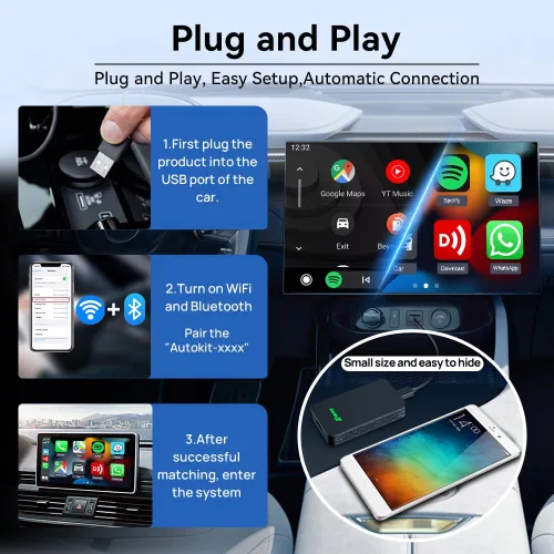 Vista 3 de Carlinkit Adaptador CarPlay 2Air 5.0, 2-Dual-Convertir CarPlay con cable a Android Auto inalámbrico y con cable a inalámbrico, para CarPlay