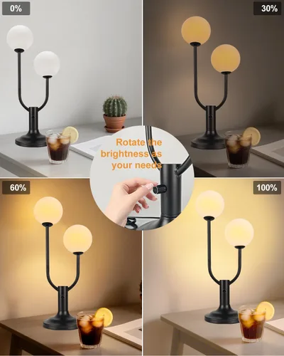 Vista 3 de Lightdot Lámpara de mesa con forma de globo para dormitorio, de mediados de siglo, moderna, negra, pequeña, lámpara de escritorio, regulable, 3000