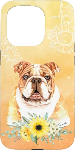 Vista 14 de iPhone 16 Cute English Bulldog Dog Bully - Sunflower Floral Flowers Case