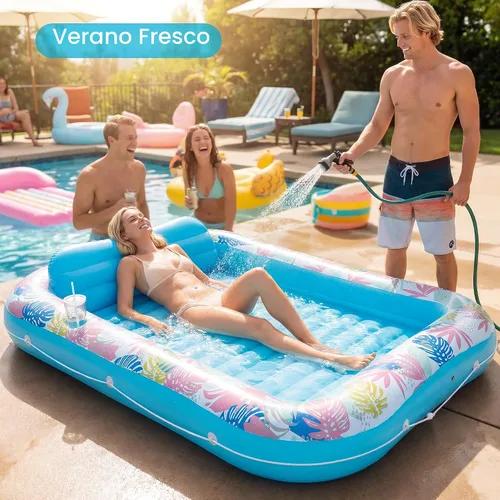 Vista 6 de OKSUWATER - Flotador para tumbona bronceadora para piscina, de 87 x 63 pulgadas, para adultos, con reposacabezas y soporte para bebidas, cama Azul