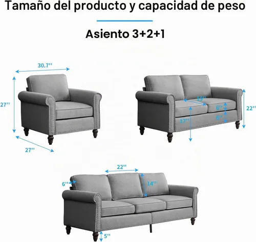 Vista 2 de PUREMIND Juego de sofá de 3 piezas para sala de estar, sofá seccional y sofá biplaza y sillón, moderno sofá de 3 plazas + sofá de 2 plazas+ juego