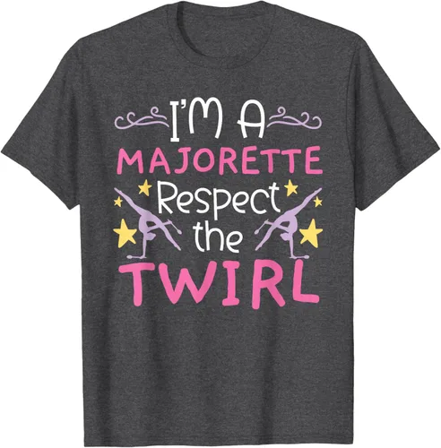 Vista 23 de Camiseta con texto en inglés "I A Majorette Respect The Twirl Baton Twirling", Negro