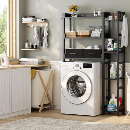 Vista 7 de Besiost - Estante de almacenamiento sobre el inodoro con 2 cajones - Organizador de baño de 7 niveles con estante ajustable, estante de ahorro