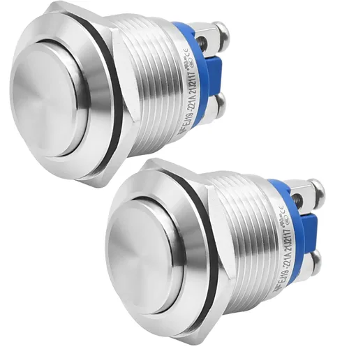 Vista 7 de 2 piezas de interruptor de botón de presión de 19 mm, negro, momentáneo, impermeable IP67, metal, plano, redondo, 3/4 pulgadas, 12 V, 24 V, 36 V