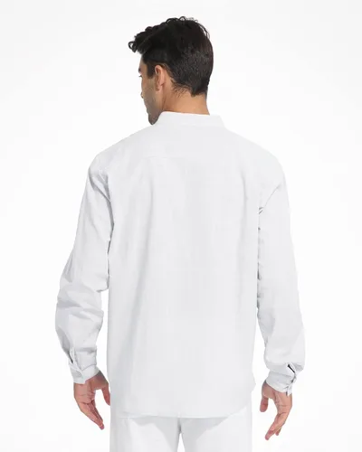 Vista 6 de Camisas de algodón y lino de manga larga para hombre, con botones, para playa, yoga, informal, para verano