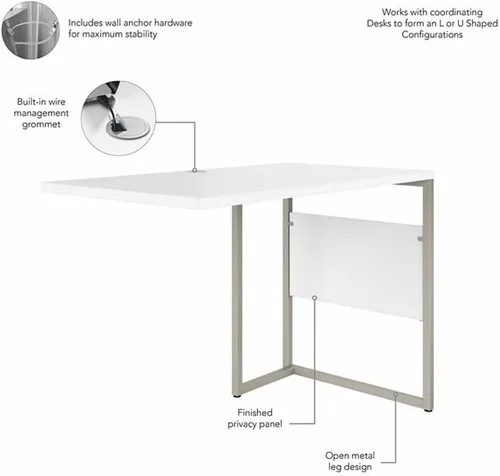 Vista 5 de Bush Business Furniture Hybrid 42 W x 24D Escritorio Return/Bridge en blanco