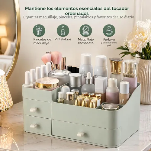 Vista 5 de Organizador de maquillaje para tocador, organizador grande de encimera con cajones, almacenamiento de cosméticos para el cuidado de la piel