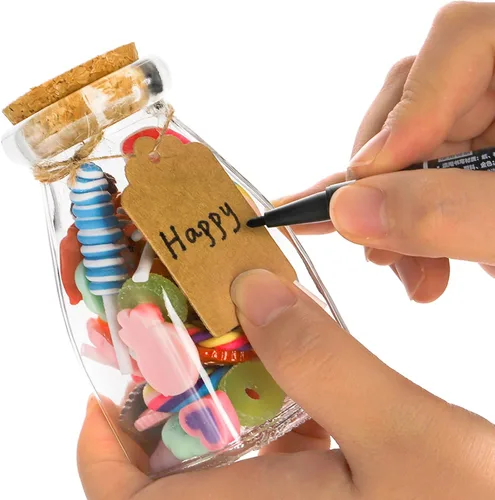 Vista 3 de yarlung Paquete de 30 tarros de cristal con tapas de corcho, juego de tarros de caramelo pequeños transparentes de 4 onzas, botellas decorativas
