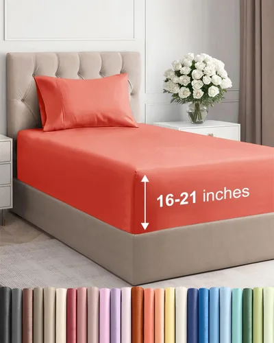Vista 37 de Juego de sábanas tamaño Queen con bolsillos extra profundos, sábanas transpirables y refrescantes de 4 piezas, ropa de cama de lujo para hotel