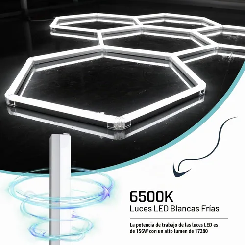 Vista 4 de Luces hexagonales para garaje, LED ultra brillantes de 6500 K, 156 W, 17280 lúmenes; luz hexagonal para luces de garaje, techo, peluquería, taller