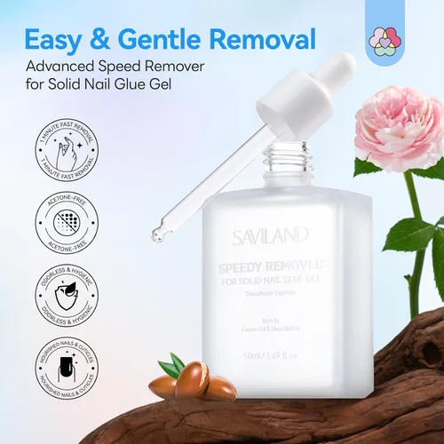 Vista 2 de SAVILAND Removedor de pegamento de uñas para uñas a presión: 1.7 fl oz removedor de pegamento de gel sólido para puntas de uñas, eliminación rápida