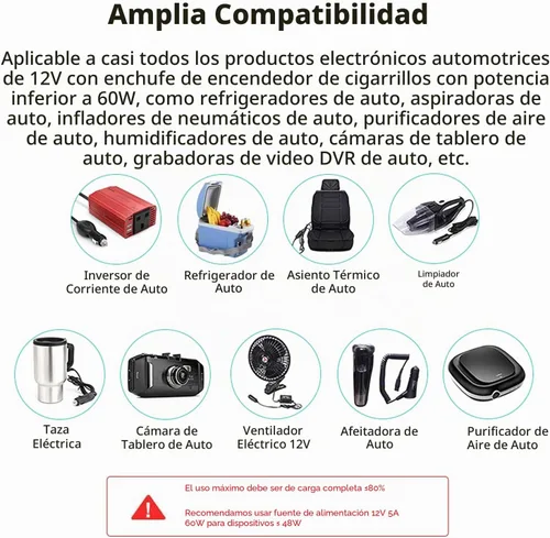 Vista 5 de Adaptador de corriente de CA a CC de 12 V, 5 A, 60 W, 100-240 V a 12 V, convertidor de enchufe para encendedor de cigarrillos de automóvil, fuente