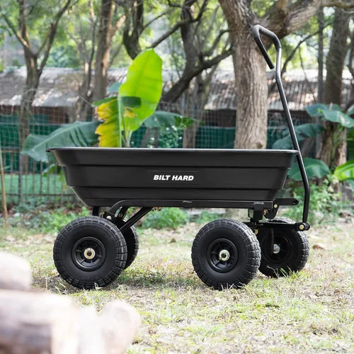 Vista 5 de BILT HARD Carro de basura de jardín de polietileno 272 kg con neumáticos sin riesgo de pinchazos, liberación rápida, 0,11 m³, carro de basura