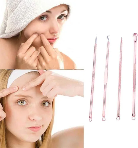 Vista 2 de U-K Kit de herramientas de eliminación de puntos negros - Extractor de espinillas de acné de acero inoxidable - 4 extractores de doble cara - Plata