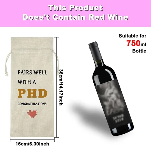Vista 2 de PHD - Regalo de graduación, regalo de graduación, bolsa de vino para hijo e hija, bolsa de vino con cordón, regalo de felicitaciones