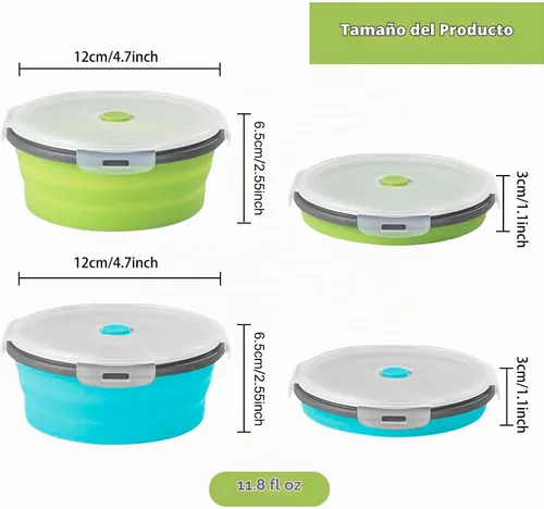 Vista 2 de 2 cuencos plegables con tapas, contenedores plegables reutilizables para preparación de comidas, contenedores de almacenamiento de alimentos