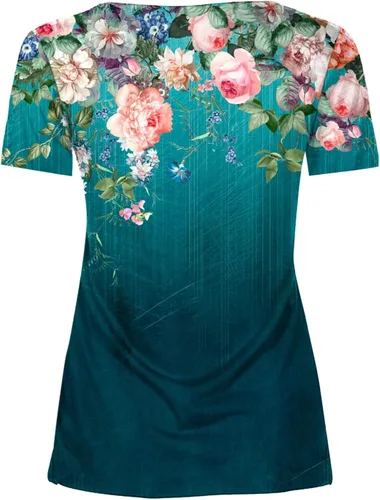 Vista 5 de DASAYO Womens Dressy Casual Tops Shirts Floral Print Summer Trendy Tunic Blouse Vintage Bohemian Shirt Tops Outfits 2023