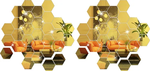 Vista 8 de Juego de 12 calcomanías de pared para bricolaje, espejo hexagonal, para decoración de sala de estar, dormitorio (azul)