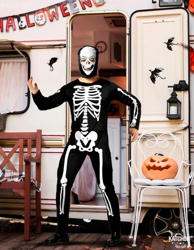 Vista 7 de KatchOn, Disfraces de esqueleto de Halloween para hombre, traje de esqueleto para hombre, overoles de Halloween para hombre, fiesta de disfraces