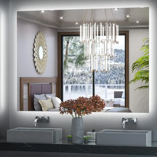 Vista 27 de Keonjinn - Espejo de 48x30 pulg retroiluminado LED para baño/tocador, luz de 3 colores ajustables blanca/cálida/natural, lúmenes altos, montaje