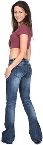 Vista 3 de Andongnywell - Pantalones vaqueros elásticos de cintura media para mujer con pierna ancha acampanada
