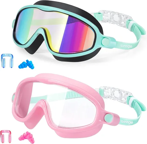 Vista 18 de Seago Paquete de 2 gafas de natación antivaho anti-UV de visión amplia para niños de 3 a 14 años