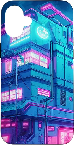 Vista 22 de Funda Vaporwave para iPhone 16 Cyberpunk House