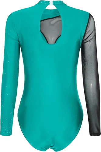 Vista 24 de iiniim Leotardo de malla para mujer, con diamantes de imitación, de malla, de manga larga, leotardos de gimnasia