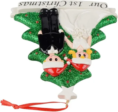 Vista 6 de Nuestro primer adorno de Navidad de boda para pareja - Adorno personalizado de árbol de Navidad para pareja recién casada - Mr & Mrs primer adorno