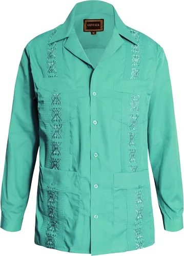 Vista 9 de Guytalk Camisa de boda mexicana de manga larga con botones de guayabera cubana para hombre