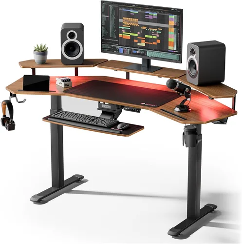Vista 12 de EUREKA ERGONOMIC Aero - Escritorio eléctrico de pie en forma de W de 55 pulgadas, escritorio para juegos de computadora de altura ajustable con Negro