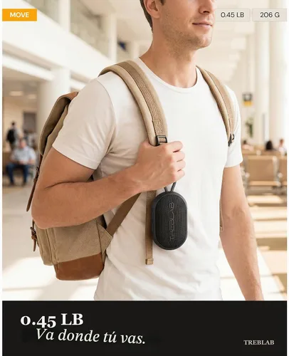 Vista 2 de TREBLAB HD-Go - Ultra Portable Hand Held Speaker with Clip, 16H Playtime Potencia de 7 W con graves, IPX7 impermeable, micrófono integrado, compacto