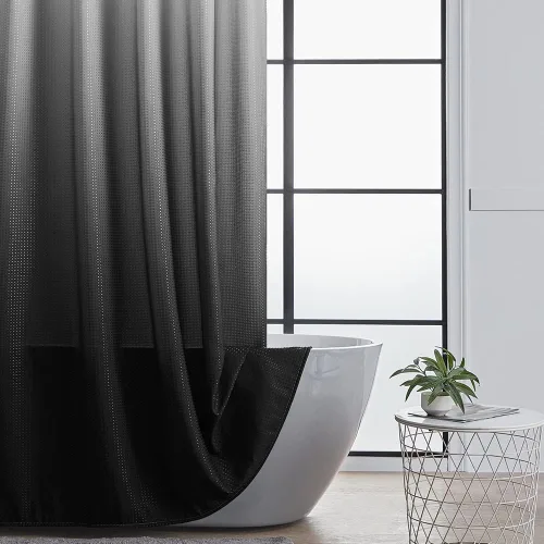 Vista 6 de Furlinic Cortina de ducha negra de 60 x 72 pulgadas, cortinas de ducha de tela con peso ombré para baño, hotel, spa, lujo, juego de cortina de ducha