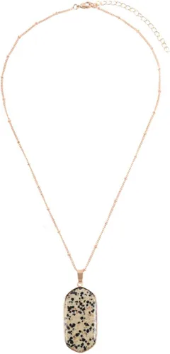 Vista 2 de RIAH FASHION Collar largo con colgante de piedra natural bohemia, dije de lágrima de cadena con dije bohemio, drusa de piedra cruda ovalada, cuarzo
