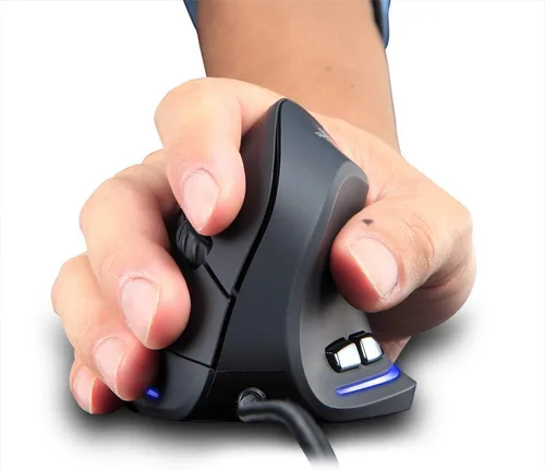 Vista 2 de zelotes - Mouse vertical ergonómico, 3200 DPI LED óptico USB con cable, 6 botones para laptop, escritorio, PC, MacBook, negro