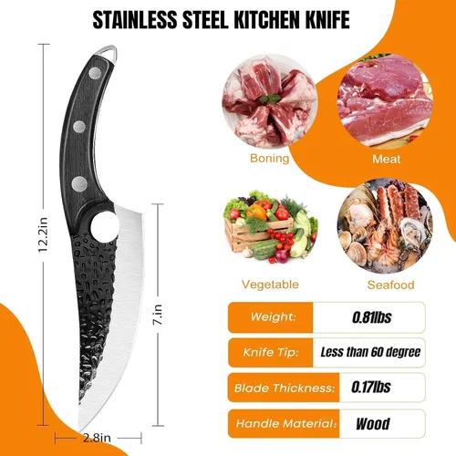 Vista 2 de ZENG Cuchillo de chef de 7 pulgadas, cuchillos de carnicero forjados a mano con funda, cuchillo japonés de acero de alto carbono para cortar carne