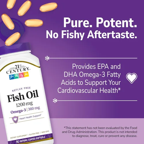 Vista 3 de 21st Century Aceite de pescado 1200 mg cápsulas blandas con revestimiento entérico, 90