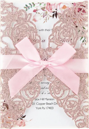 Vista 9 de AdasBridal 50 tarjetas de invitaciones de boda burdeos con sobres de 5 x 7 pulgadas, en blanco, 250 GSM, insertos de papel de pera con purpurina